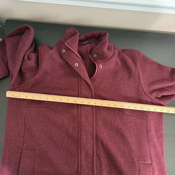 Lands' End Jacket Women 1X Burgundy Knit Fleece Mock-Neck Zipper Pockets Snaps - Picture 9 of 10